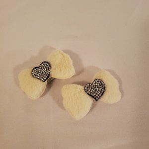 Faux Fur heart and "Diamonelle" barrettes (Pink, Cream or Grey)